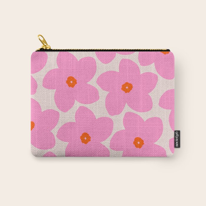 Abstract Retro Flower Pink Orange And Neutral Print Preppy Modern Floral Carry All Pouch Gallery Image 1