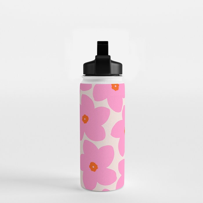 Abstract Retro Flower Pink Orange And Neutral Print Preppy Modern Floral Water Bottle Gallery Image 2