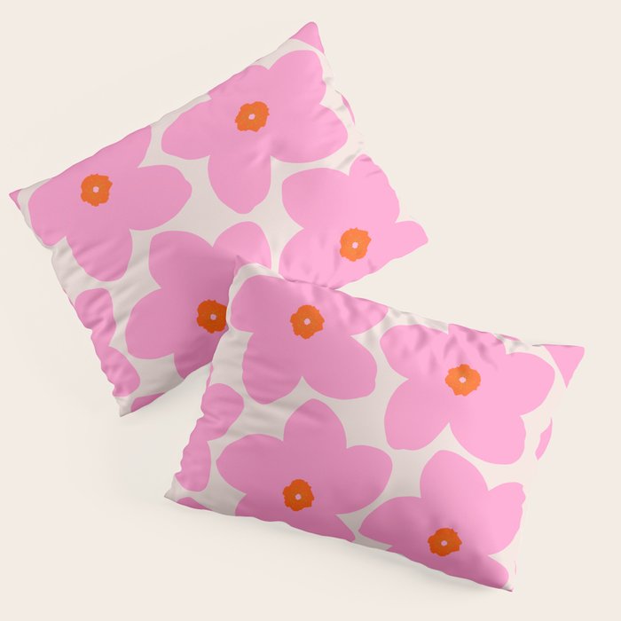 Abstract Retro Flower Pink Orange And Neutral Print Preppy Modern Floral Pillow Sham Gallery Image 3