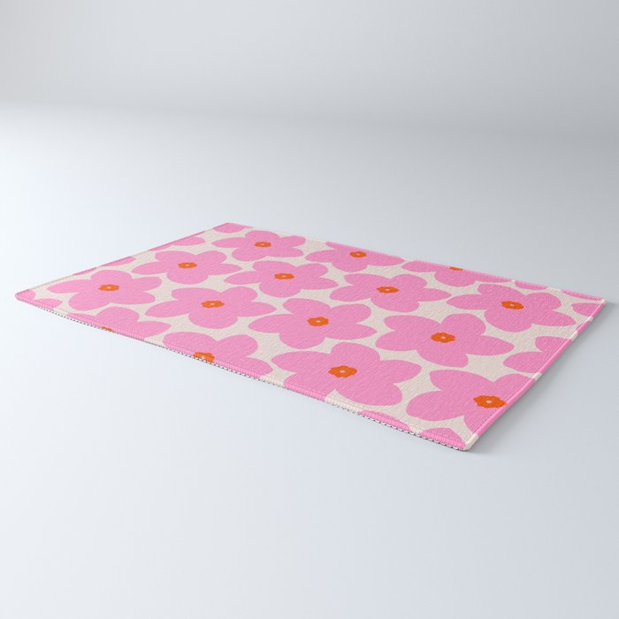 Abstract Retro Flower Pink Orange And Neutral Print Preppy Modern Floral Rug Gallery Image 3
