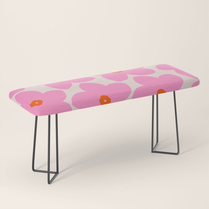 Abstract Retro Flower Pink Orange And Neutral Print Preppy Modern Floral Bench Gallery Image 1