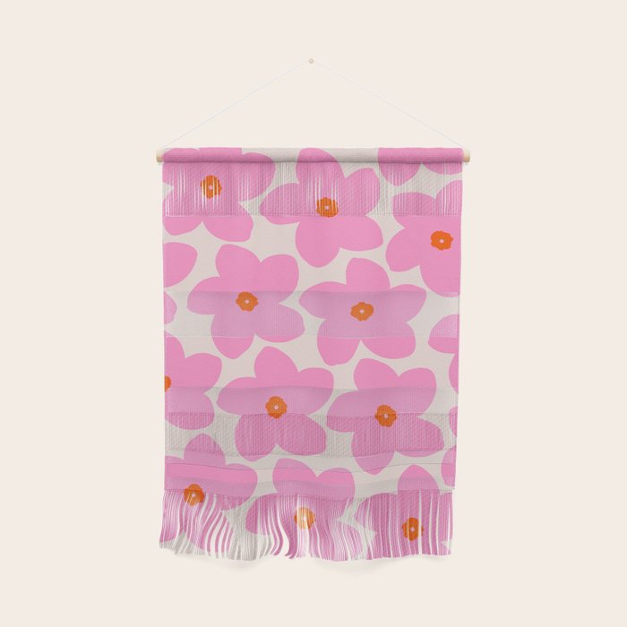 Abstract Retro Flower Pink Orange And Neutral Print Preppy Modern Floral Wall Hanging Gallery Image 1