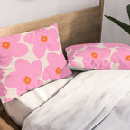 Abstract Retro Flower Pink Orange And Neutral Print Preppy Modern Floral Pillow Sham Gallery Image 2