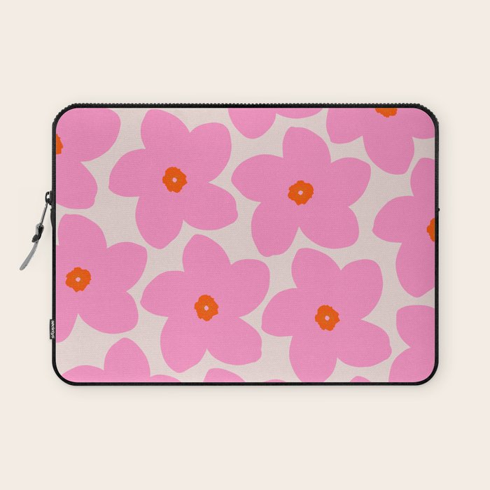 Abstract Retro Flower Pink Orange And Neutral Print Preppy Modern Floral Laptop Sleeve Gallery Image 1