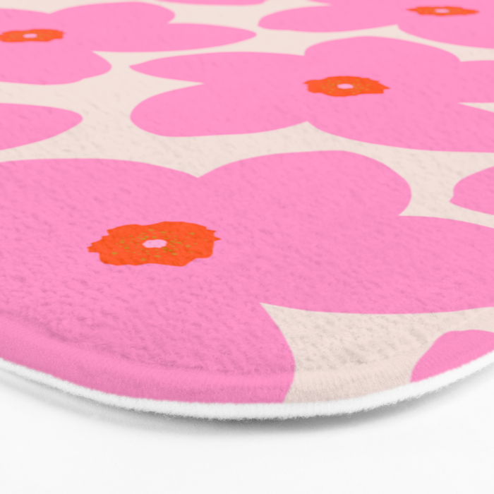 Abstract Retro Flower Pink Orange And Neutral Print Preppy Modern Floral Bath Mat Gallery Image 3