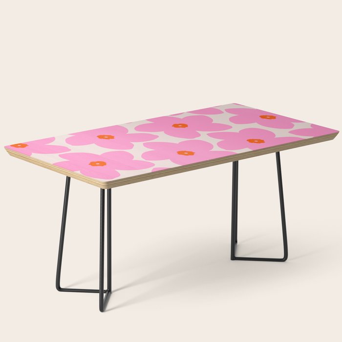 Abstract Retro Flower Pink Orange And Neutral Print Preppy Modern Floral Coffee Table Gallery Image 1