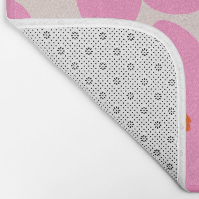 Abstract Retro Flower Pink Orange And Neutral Print Preppy Modern Floral Bath Mat Gallery Image 2