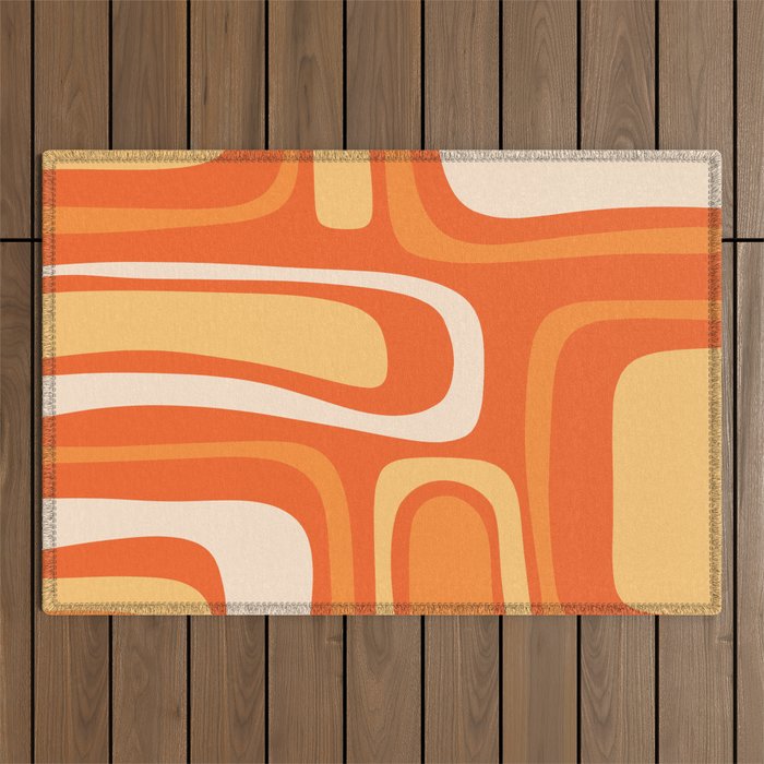 Palm Springs Mid Century Modern Abstract Pattern in Bright Orange Tangerine Tones Outdoor Rug Gallery Image 1