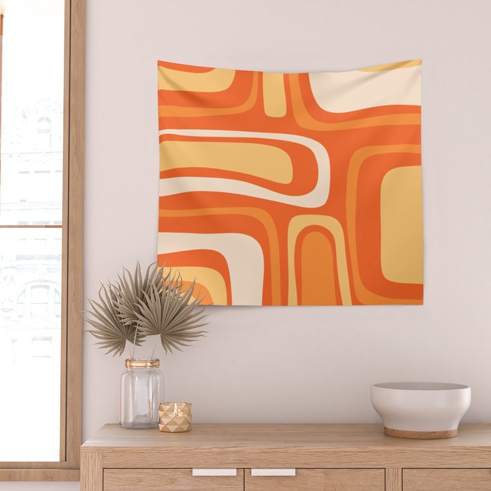 Palm Springs Mid Century Modern Abstract Pattern in Bright Orange Tangerine Tones Wall Tapestry Gallery Image 2