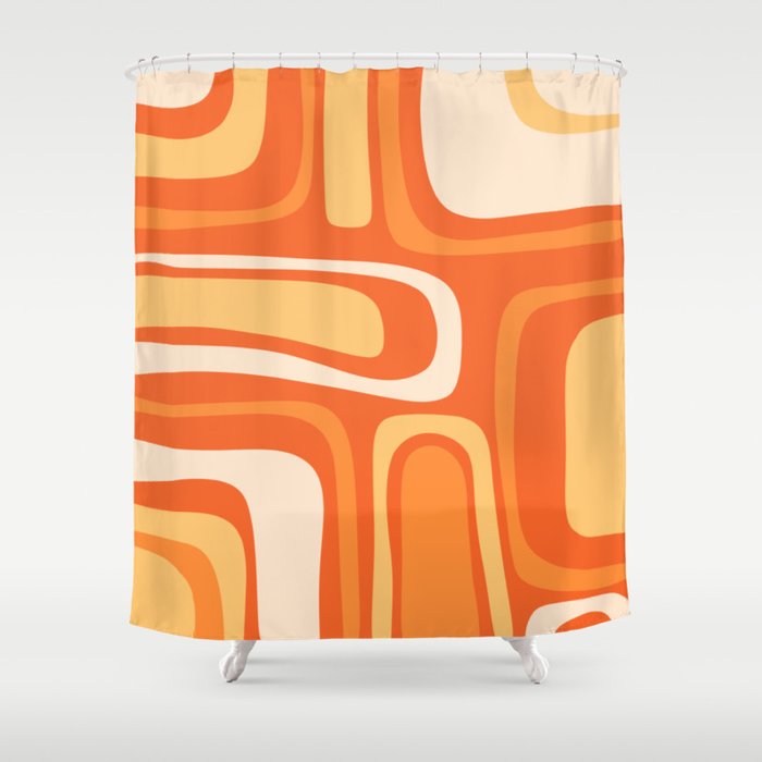 Palm Springs Mid Century Modern Abstract Pattern in Bright Orange Tangerine Tones Shower Curtain Gallery Image 1