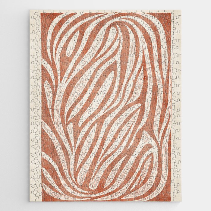 Terracotta Abstract Leaves Modern Design Jigsaw Puzzle Gallery Image 1