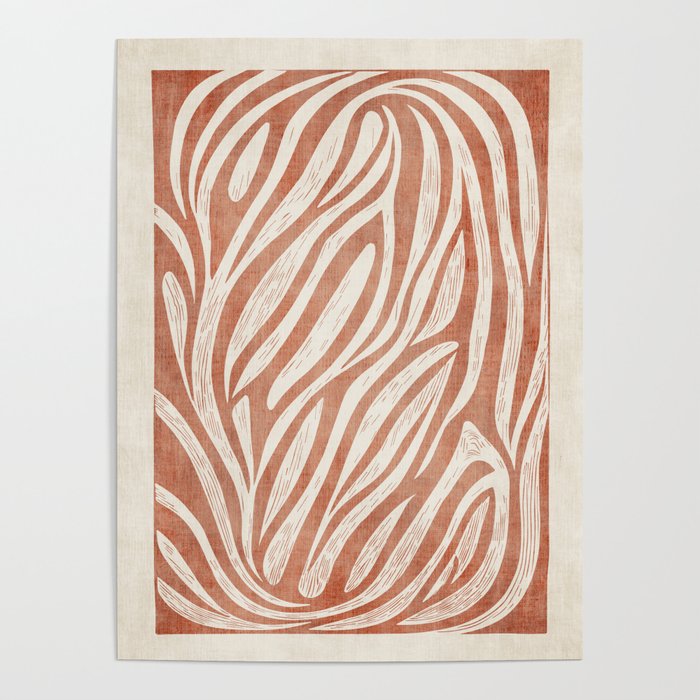 Terracotta Abstract Leaves Modern Design Poster Gallery Image 4