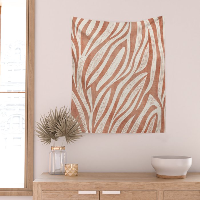 Terracotta Abstract Leaves Modern Design Wall Tapestry Gallery Image 2