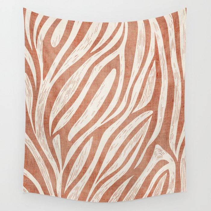 Terracotta Abstract Leaves Modern Design Wall Tapestry Gallery Image 4