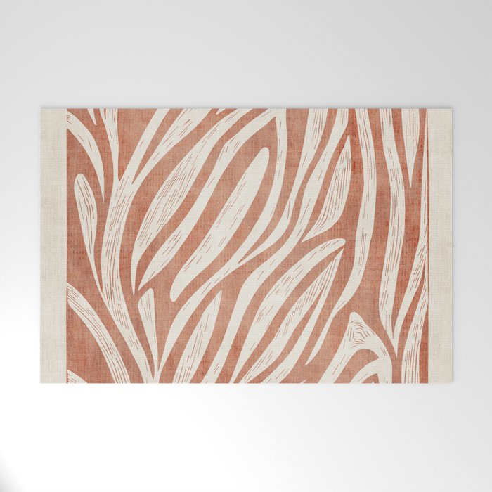 Terracotta Abstract Leaves Modern Design Welcome Mat Gallery Image 1