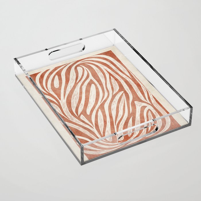 Terracotta Abstract Leaves Modern Design Acrylic Tray Gallery Image 1