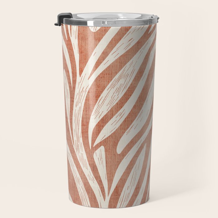 Terracotta Abstract Leaves Modern Design Travel Mug Gallery Image 3