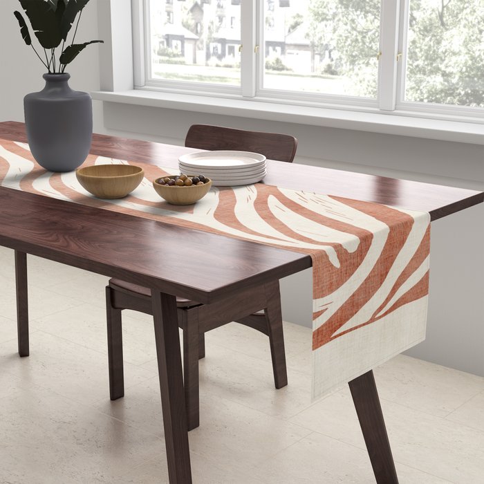Terracotta Abstract Leaves Modern Design Table Runner Gallery Image 2