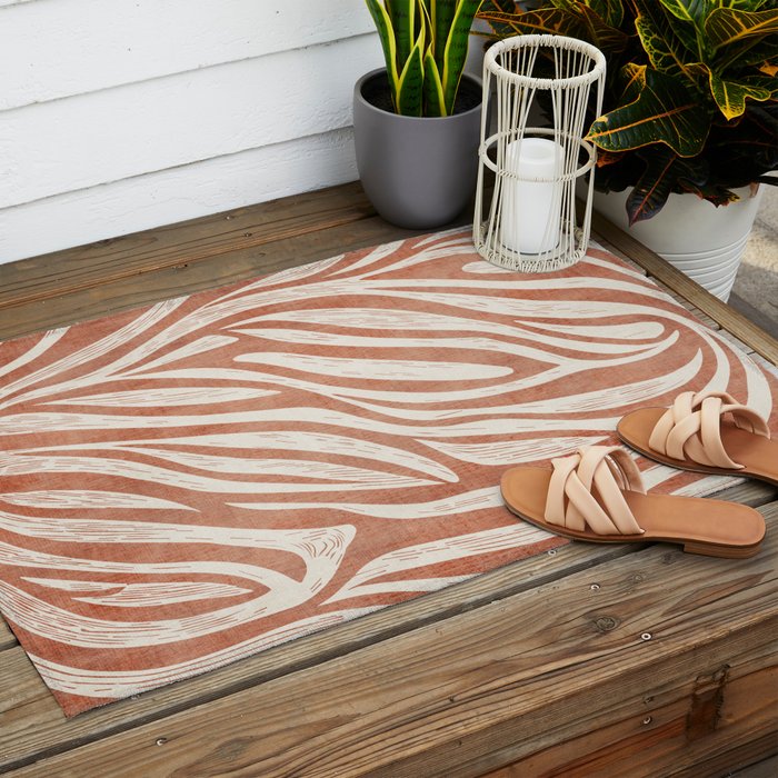 Terracotta Abstract Leaves Modern Design Outdoor Rug Gallery Image 2