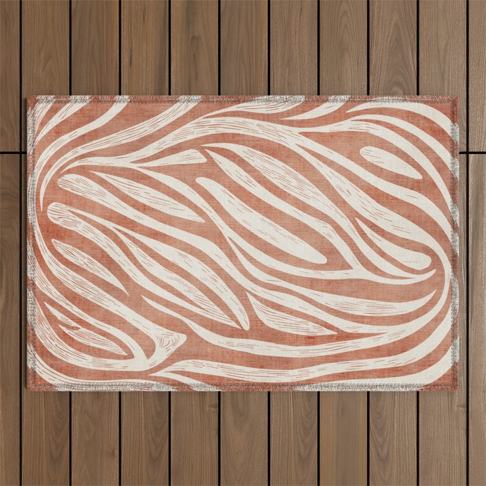 Terracotta Abstract Leaves Modern Design Outdoor Rug Gallery Image 1