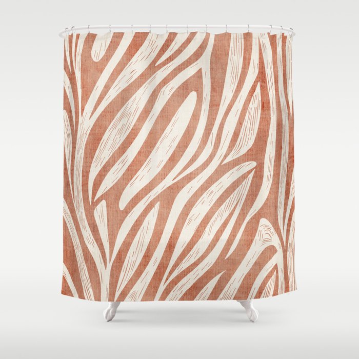 Terracotta Abstract Leaves Modern Design Shower Curtain Gallery Image 1
