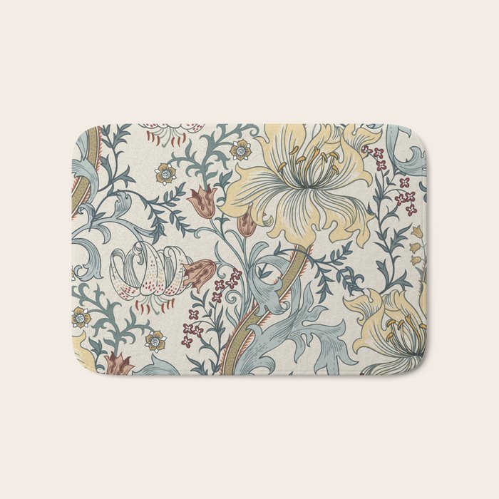 William Morris Enchanted Golden Lily Cream Blue Floral Bath Mat Gallery Image 1