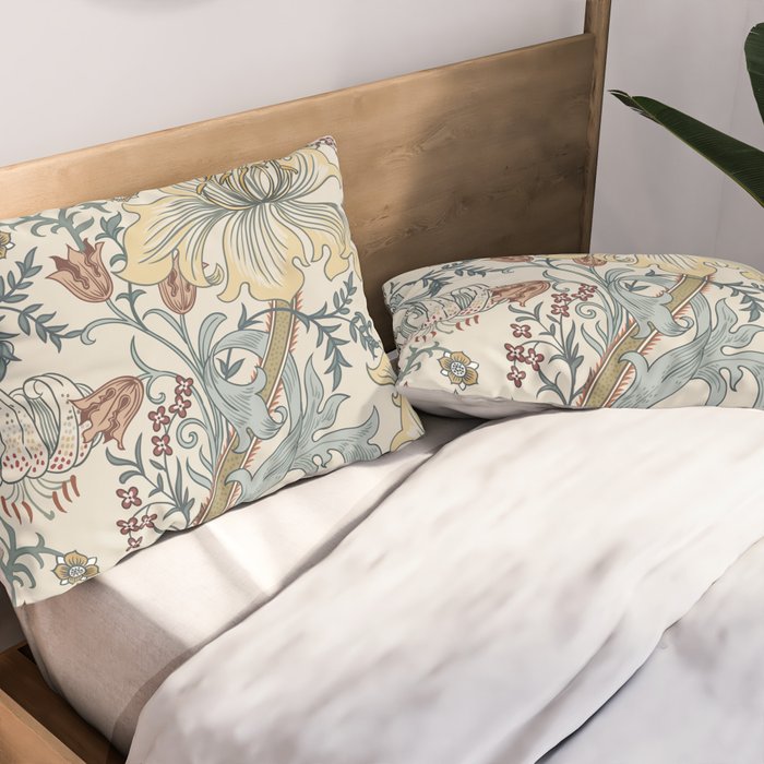 William Morris Enchanted Golden Lily Cream Blue Floral Pillow Sham Gallery Image 2
