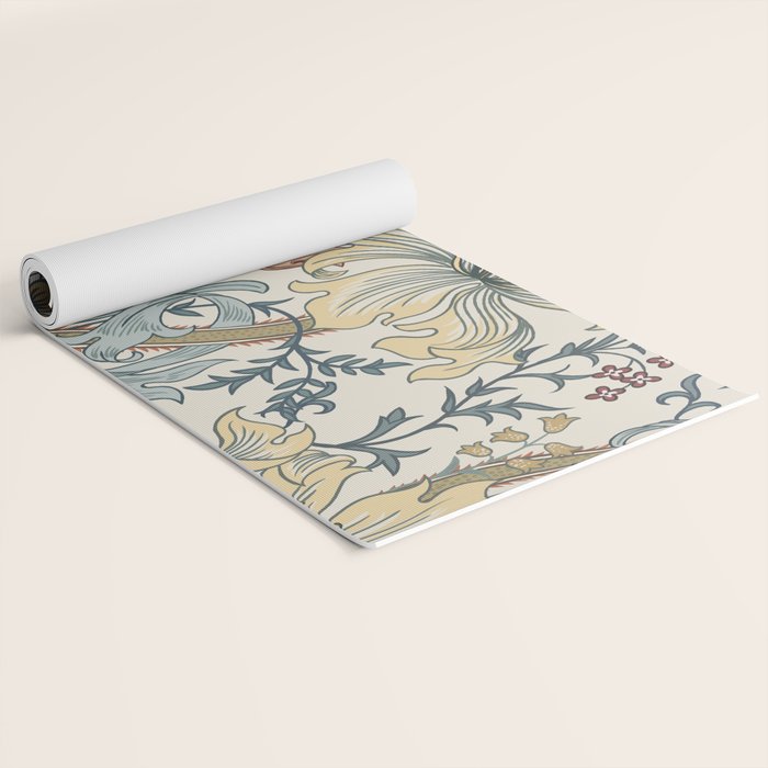 William Morris Enchanted Golden Lily Cream Blue Floral Yoga Mat Gallery Image 2