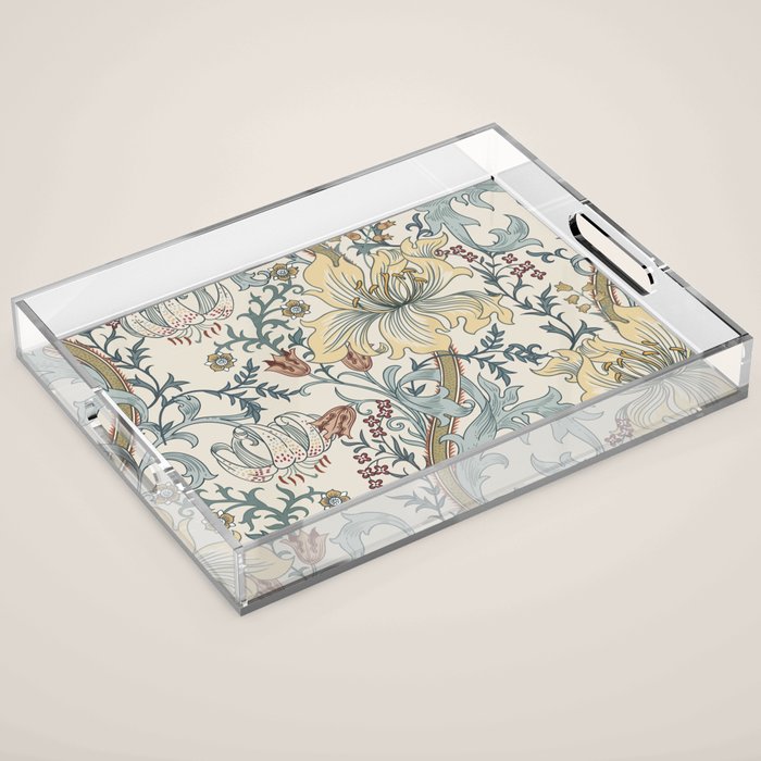 William Morris Enchanted Golden Lily Cream Blue Floral Acrylic Tray Gallery Image 1