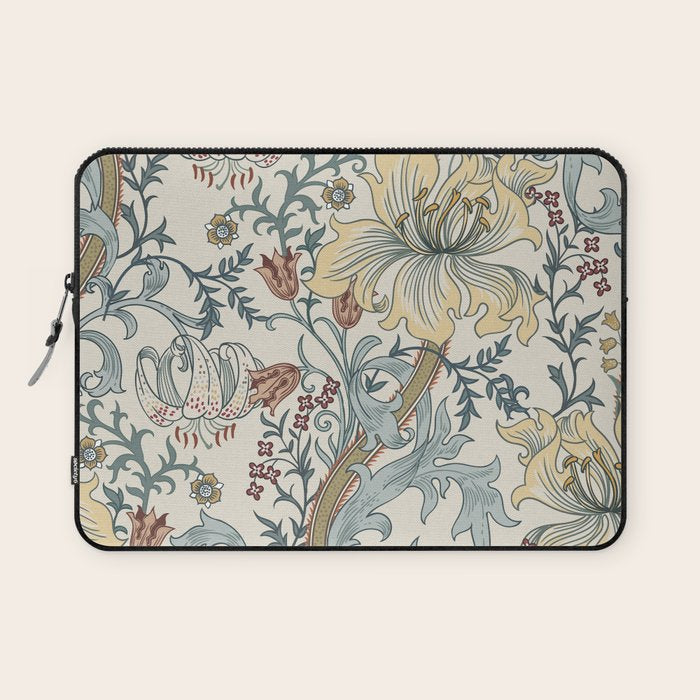 William Morris Enchanted Golden Lily Cream Blue Floral Laptop Sleeve Gallery Image 1