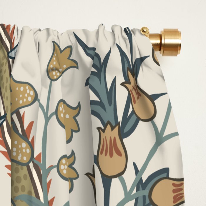 William Morris Enchanted Golden Lily Cream Blue Floral Window Curtain Gallery Image 2