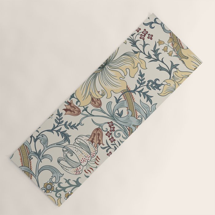 William Morris Enchanted Golden Lily Cream Blue Floral Yoga Mat Gallery Image 1