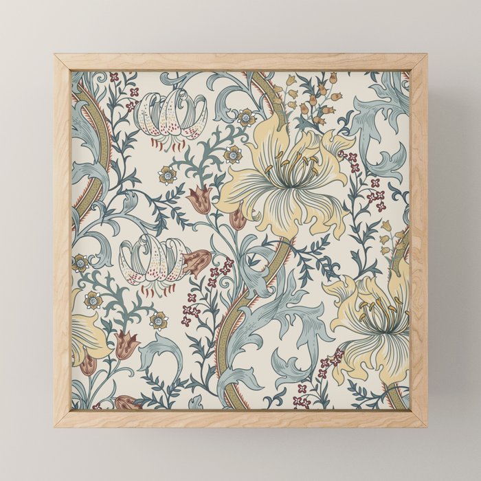 William Morris Enchanted Golden Lily Cream Blue Floral Mini Art Print Gallery Image 1