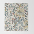 William Morris Enchanted Golden Lily Cream Blue Floral Throw Blanket Gallery Image 2