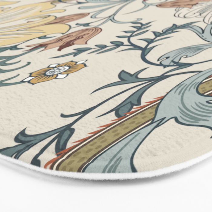 William Morris Enchanted Golden Lily Cream Blue Floral Bath Mat Gallery Image 3