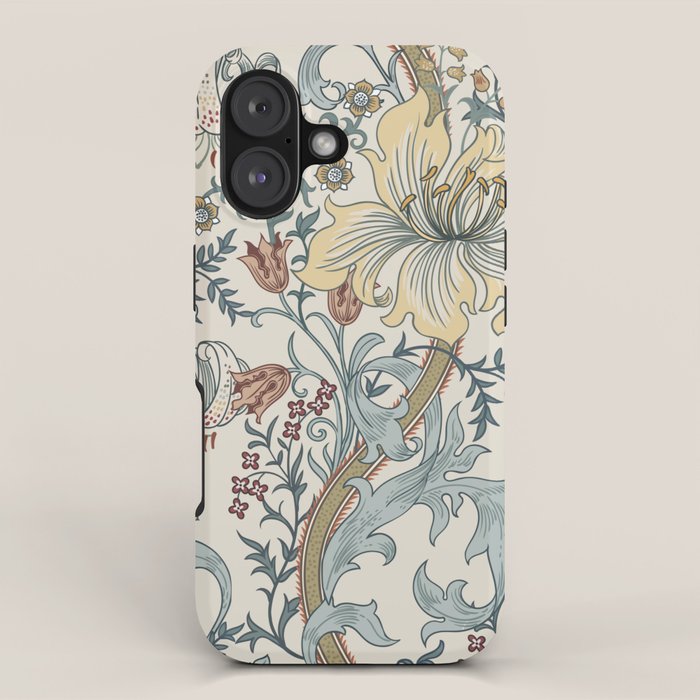 William Morris Enchanted Golden Lily Cream Blue Floral iPhone Case Gallery Image 1