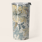 William Morris Enchanted Golden Lily Cream Blue Floral Travel Mug Gallery Image 2
