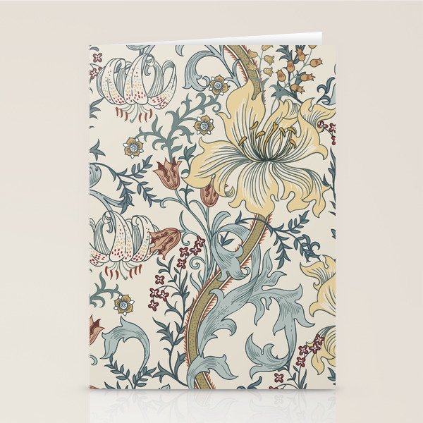 William Morris Enchanted Golden Lily Cream Blue Floral Stationery Card Gallery Image 2