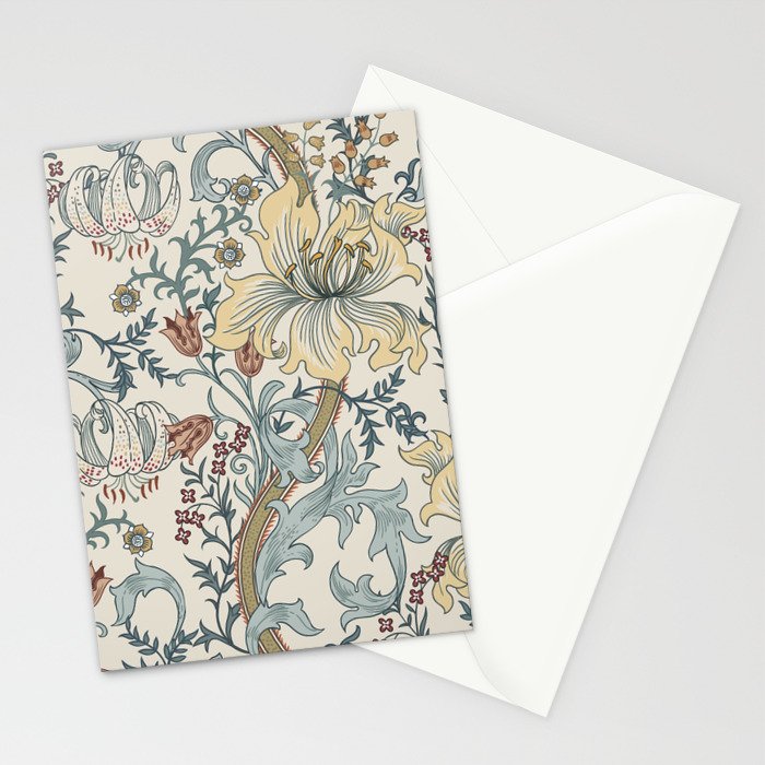 William Morris Enchanted Golden Lily Cream Blue Floral Stationery Card Gallery Image 2