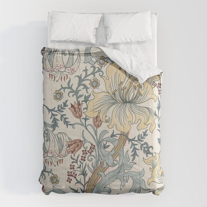 William Morris Enchanted Golden Lily Cream Blue Floral Comforter Gallery Image 6