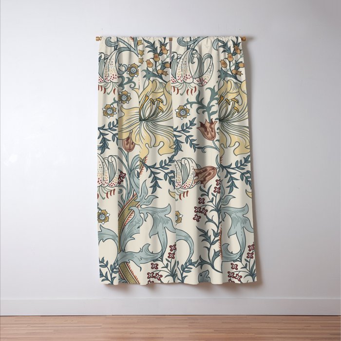 William Morris Enchanted Golden Lily Cream Blue Floral Window Curtain Gallery Image 3