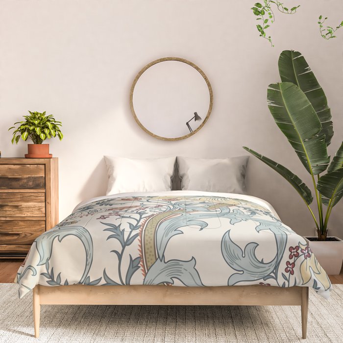 William Morris Enchanted Golden Lily Cream Blue Floral Comforter Gallery Image 3