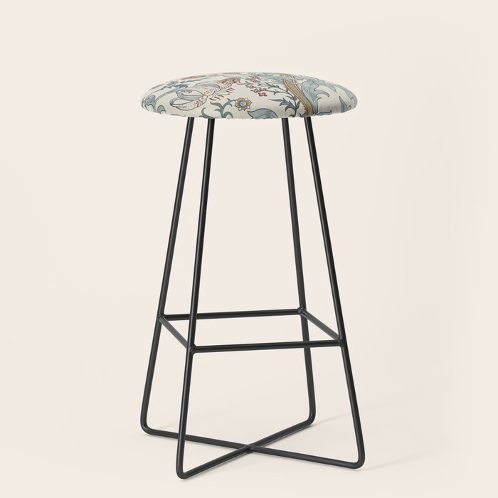William Morris Enchanted Golden Lily Cream Blue Floral Stool Gallery Image 1
