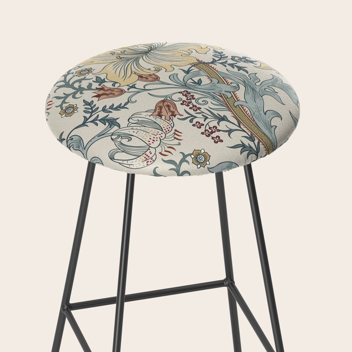 William Morris Enchanted Golden Lily Cream Blue Floral Stool Gallery Image 2