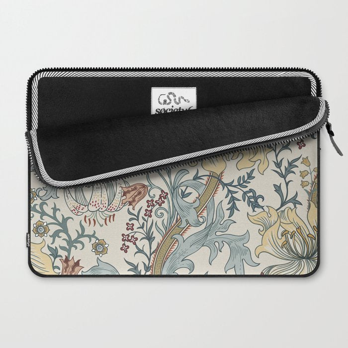 William Morris Enchanted Golden Lily Cream Blue Floral Laptop Sleeve Gallery Image 2