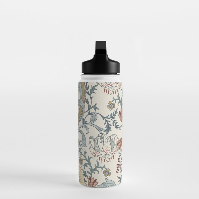 William Morris Enchanted Golden Lily Cream Blue Floral Water Bottle Gallery Image 3