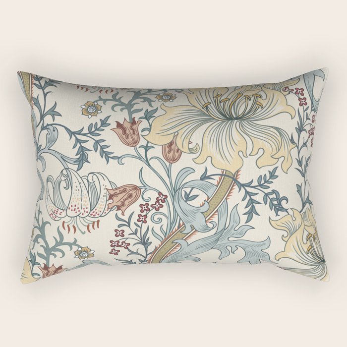 William Morris Enchanted Golden Lily Cream Blue Floral Rectangular Pillow Gallery Image 2
