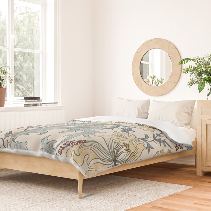 William Morris Enchanted Golden Lily Cream Blue Floral Duvet Cover Gallery Image 2