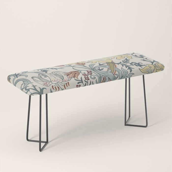 William Morris Enchanted Golden Lily Cream Blue Floral Bench Gallery Image 1