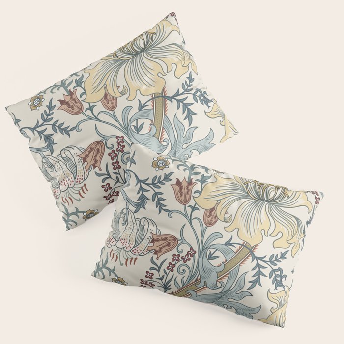 William Morris Enchanted Golden Lily Cream Blue Floral Pillow Sham Gallery Image 3